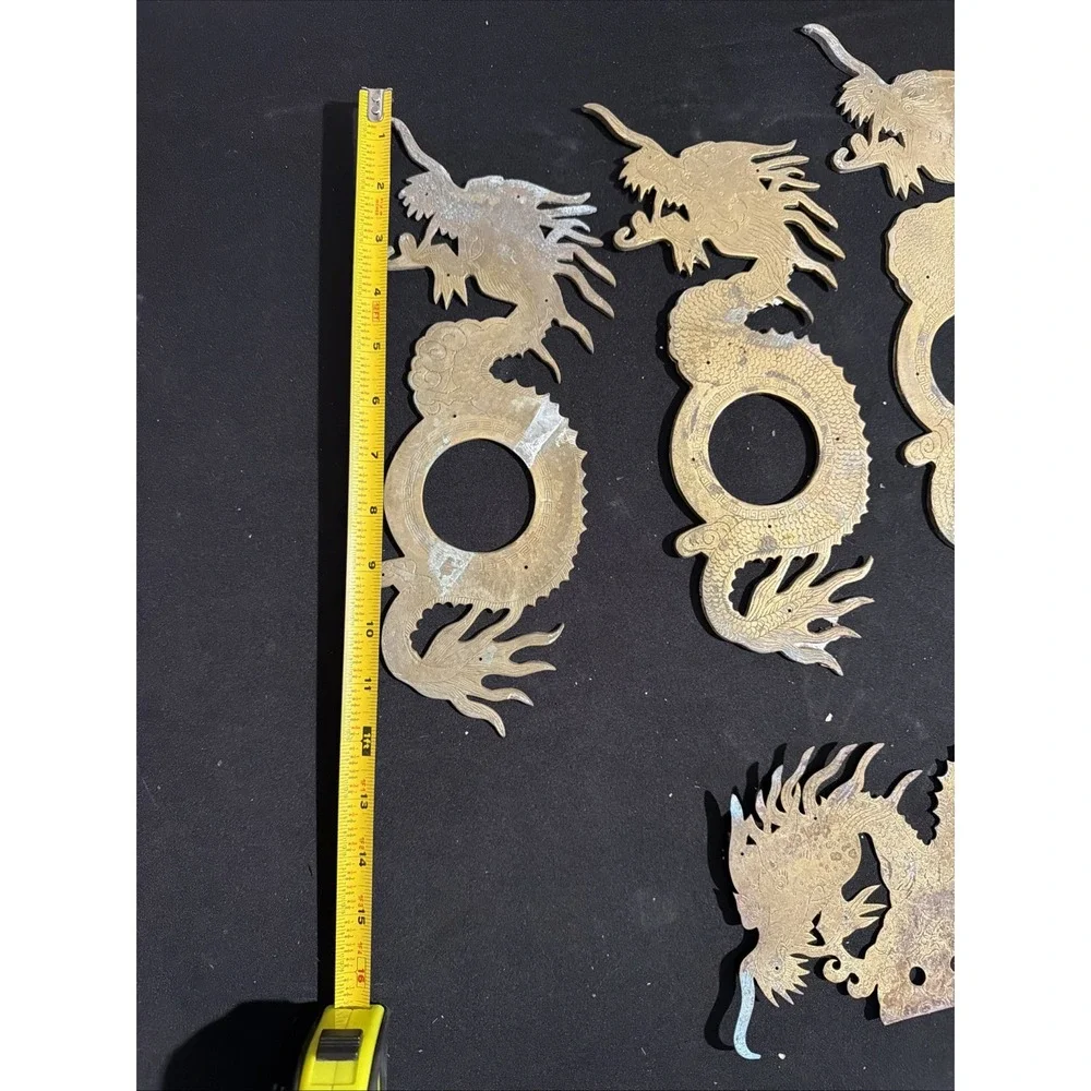 Vtg Brass Chinese Dragon Cabinet Hardware Plate Lot 5 Large 12
